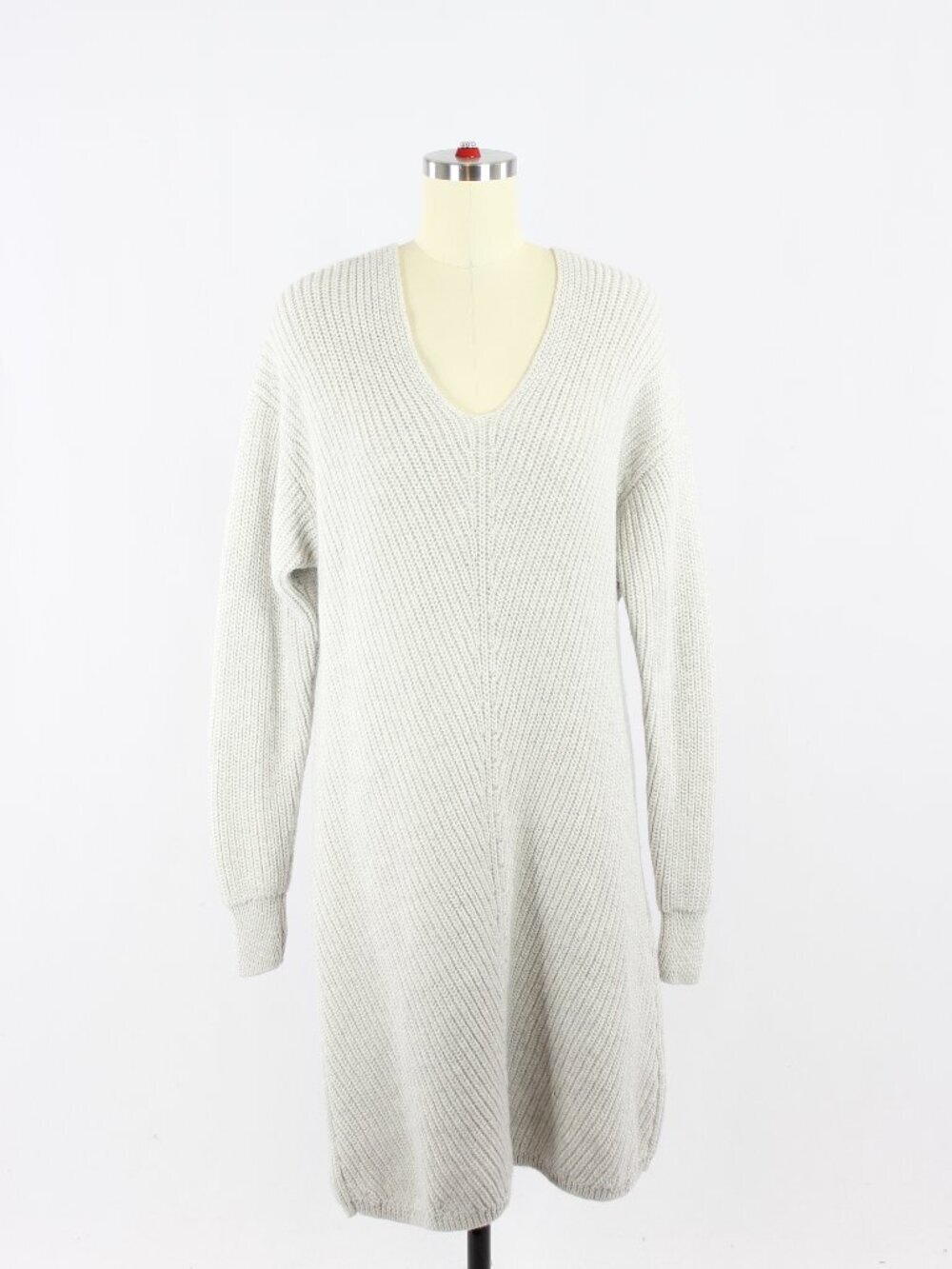 Aritzia WILFRED Seville Grey Ribbed wool Knit V-Neck Mini Sweater Dress, Size S